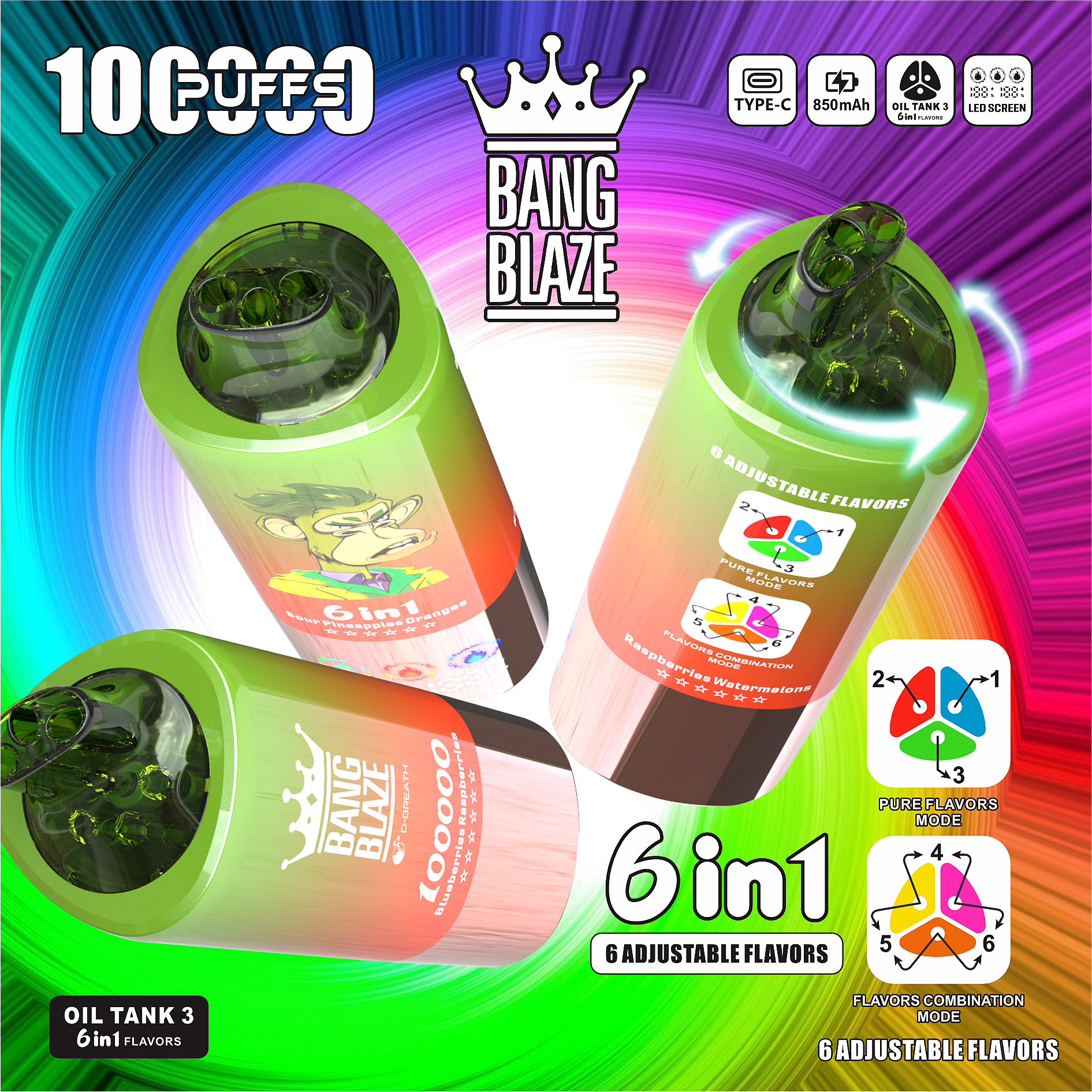 Bang Blaze 100k Puffs 6 in 1 Flavors Disposable Vape with LED