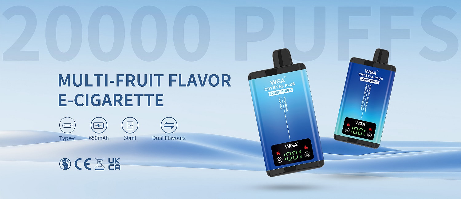 WGA Vape Crystal Pro Max 20000 20k Puffs - Dual Flavors Switch Taste - Features - 1 - SleekVape WGA Vape Crystal Pro Max 20000 features a sleek design with dual flavor switch, offering up to 20k puffs, showcased in a compact, user-friendly vape device perfect for extended use and flavor variety.