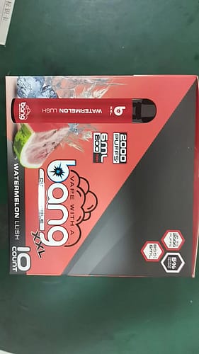 Bang XXL disposable vape box in Watermelon Lush flavor, featuring a red vape device, "2000 puffs," and "6ml 800 mAh" written on the packaging.