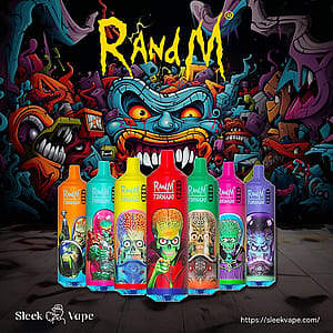 RandM Tornado vape-enheter med färgglada mönster med utomjordiskt tema framför en graffitiliknande bakgrund.