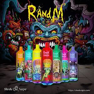 Dispositivi di svapo RandM Tornado con disegni colorati a tema alieno su uno sfondo in stile graffiti.