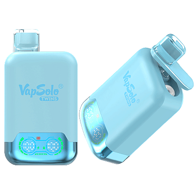 El vaporizador desechable VapSolo Twins 20K Puffs presenta sabores duales, una pantalla inteligente, flujo de aire ajustable, una bobina de malla de 1.0Ω y una batería de 650 mAh con tipo C.