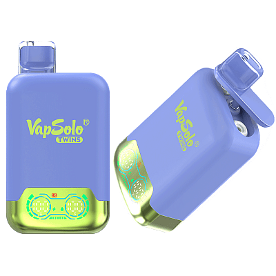 El vaporizador desechable VapSolo Twins 20K Puffs presenta sabores duales, una pantalla inteligente, flujo de aire ajustable, una bobina de malla de 1.0Ω y una batería de 650 mAh con tipo C.