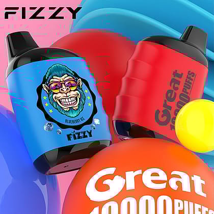 Fizzy Great Compact Mesh Coil Disposable Vape in einer eleganten Verpackung, die seine Tragbarkeit und die fortschrittliche Spulentechnologie für ein reibungsloses Dampferlebnis hervorhebt.