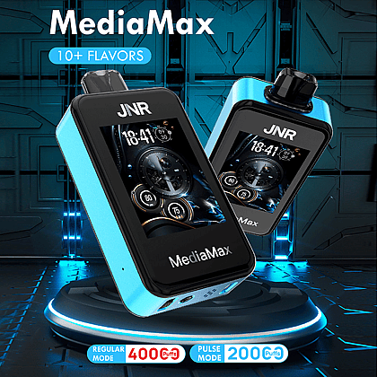 Il display del dispositivo per svapare MediaMax JNR mostra oltre 10 aromi, con la modalità normale che offre 400 tiri e la modalità pulsata che ne offre 200.
