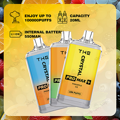 WGA Crystal Pro Max Extra 10000 Puffs Disposable Vape i snygg förpackning, tillgänglig på SleekVape.com - långvarig, högkvalitativ ångupplevelse i en kompakt, snygg design.