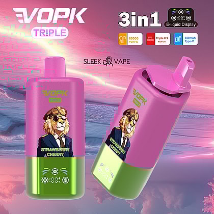 Vopk Triple 60000 puffs vape erbjuder 3-i-1-smaker, 54 ml e-vätska, smart LED-skärm och trippelmesh-spolar för djärv och långvarig vaping.