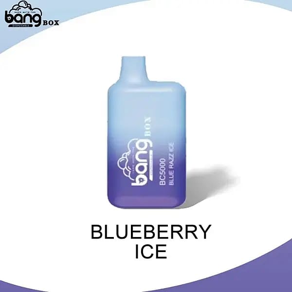 A disposable vape device labeled "Bang Box" with the flavor "Blueberry Ice" in a blue gradient design.