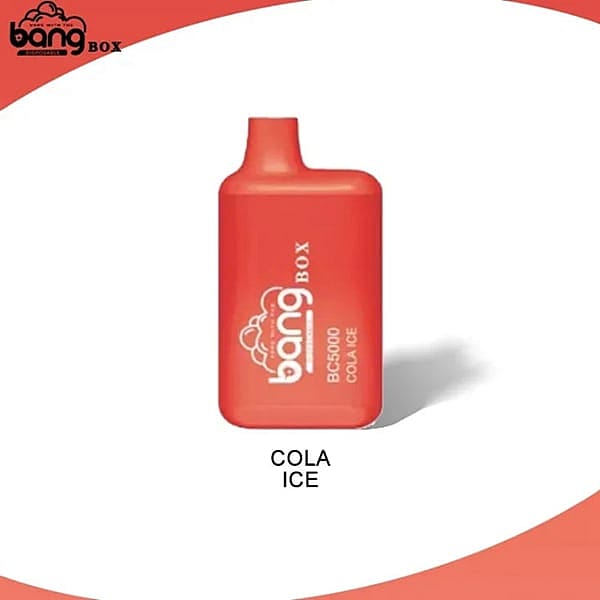 Red vape device labeled "Bang Box Cola Ice."