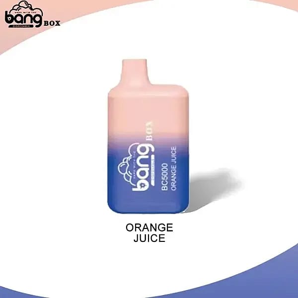 Bang Box BC5000 orange and blue gradient vape labeled "ORANGE JUICE."