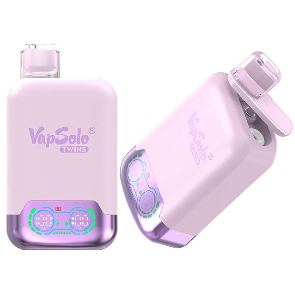 El vaporizador desechable VapSolo Twins 20K Puffs presenta sabores duales, una pantalla inteligente, flujo de aire ajustable, una bobina de malla de 1.0Ω y una batería de 650 mAh con tipo C.