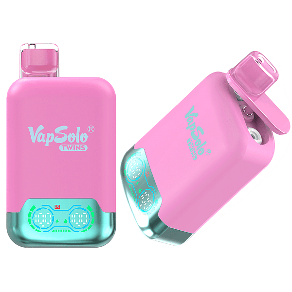 El vaporizador desechable VapSolo Twins 20K Puffs presenta sabores duales, una pantalla inteligente, flujo de aire ajustable, una bobina de malla de 1.0Ω y una batería de 650 mAh con tipo C.