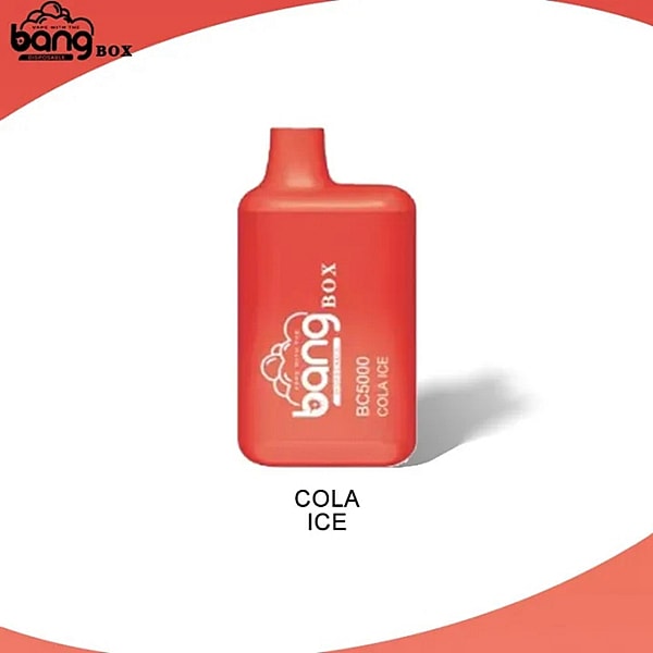 Dispositif de vaporisation rouge étiqueté "Bang Box Cola Ice".