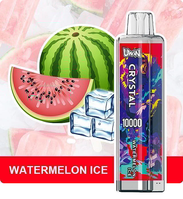 The Uwin Crystal 10000 Puffs Vape features a 0.8Ω mesh coil, 650mAh rechargeable battery, RGB lights, and 30 flavors, ensuring long-lasting enjoyment.