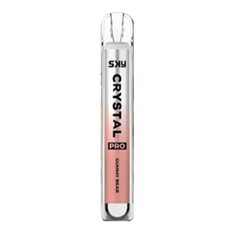 Una penna monouso etichettata "SKY CRYSTAL PRO" con aroma "Gummy Bear".