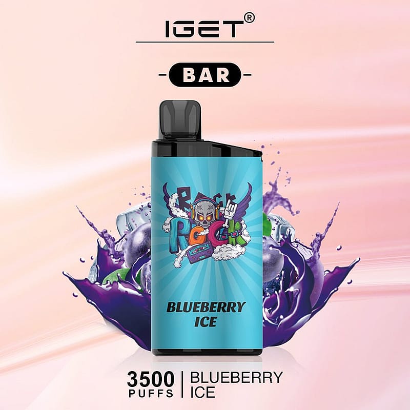 IGET BAR disposable vape with "Blueberry Ice" flavor and 3500 puffs capacity.