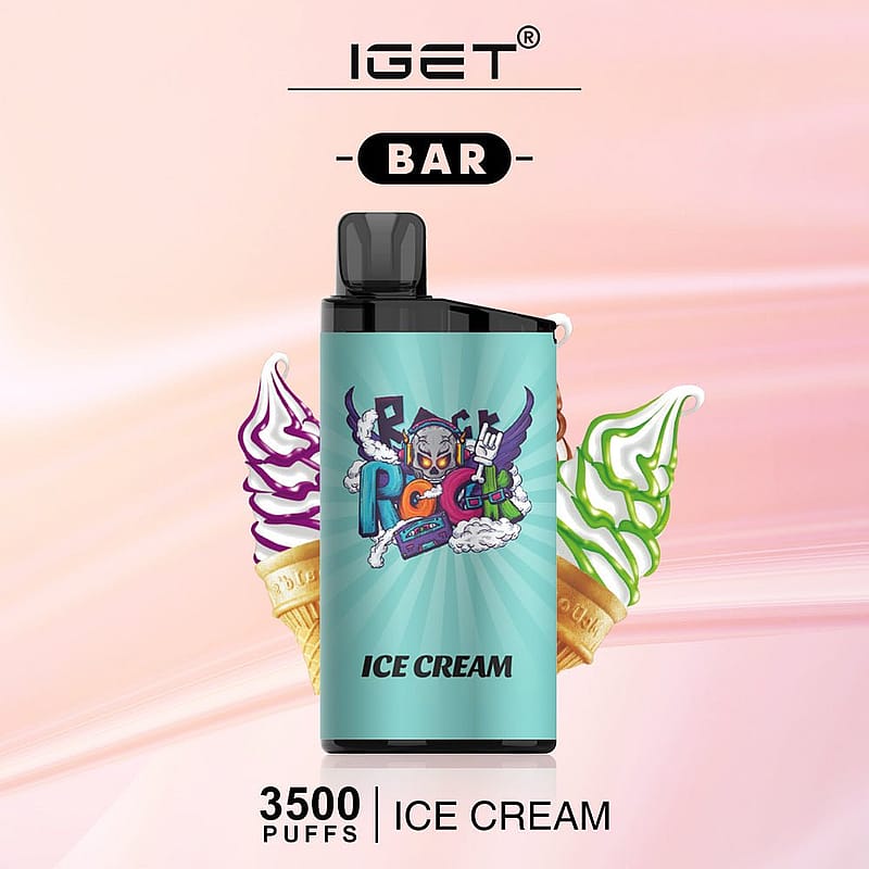 IGET BAR vape with 3500 puffs, ice cream flavor, featuring colorful graffiti-style artwork on the device.