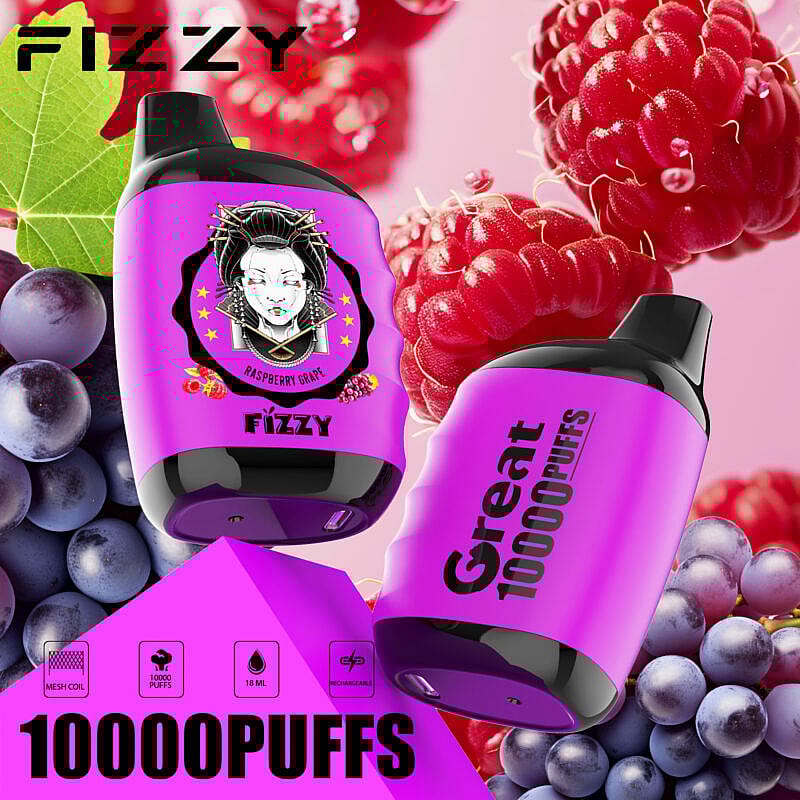 Vaporizzatore monouso compatto con bobina a rete al gusto di lampone e uva, dal design elegante e dalla confezione vivace, ideale per esperienze di svapo fluide e saporite.
