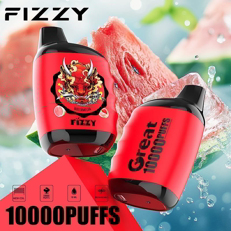 Fizzy Great Compact Mesh Coil Disposable Vape i vattenmelonsmak, med elegant design och livfulla färger, perfekt för smakrika vapingsessioner.