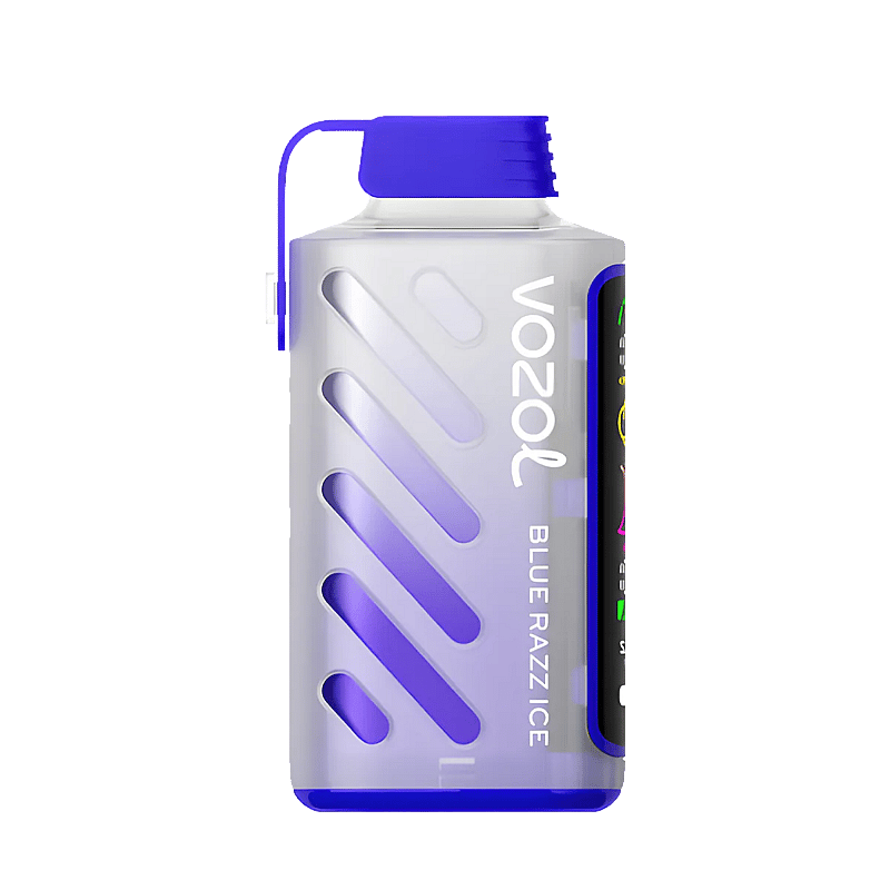 VOZOL Gear Power 20000 monouso al gusto Blue Razz Ice, caratterizzato da un elegante design blu sfumato con bocchino ergonomico e marchio visibile, posizionato su uno sfondo bianco pulito.