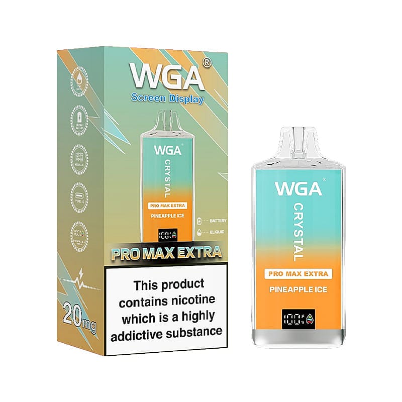 WGA Crystal Pro Max Extra 15K Vape with 15000 Puffs in sleek design on white background, perfect for long-lasting vaping experience.