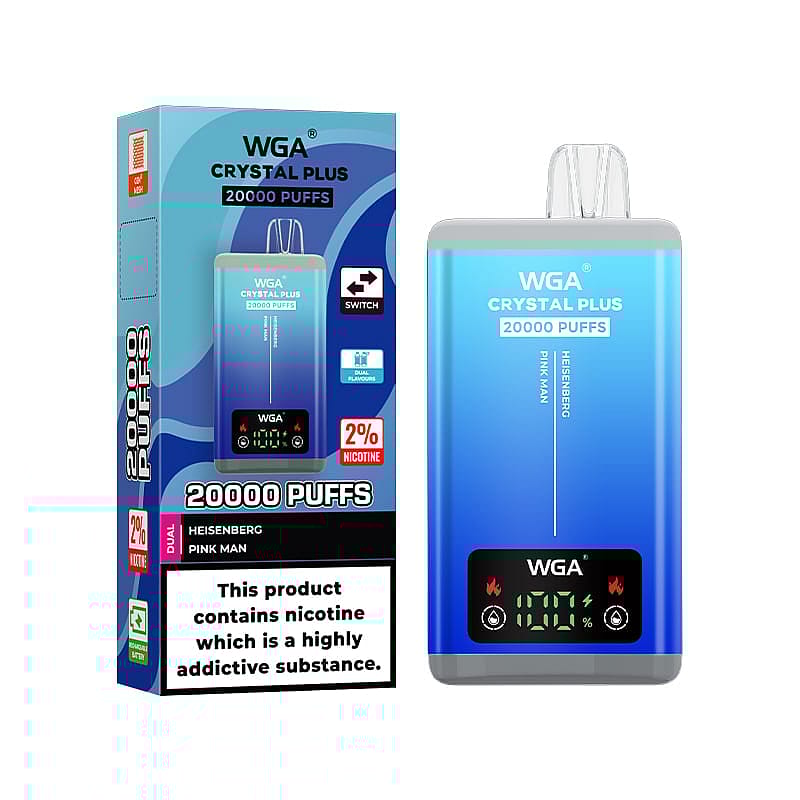 WGA Vape Crystal Pro Max 20000 with dual flavors switch, offering 20,000 puffs in a sleek, crystal design for a premium vaping experience.