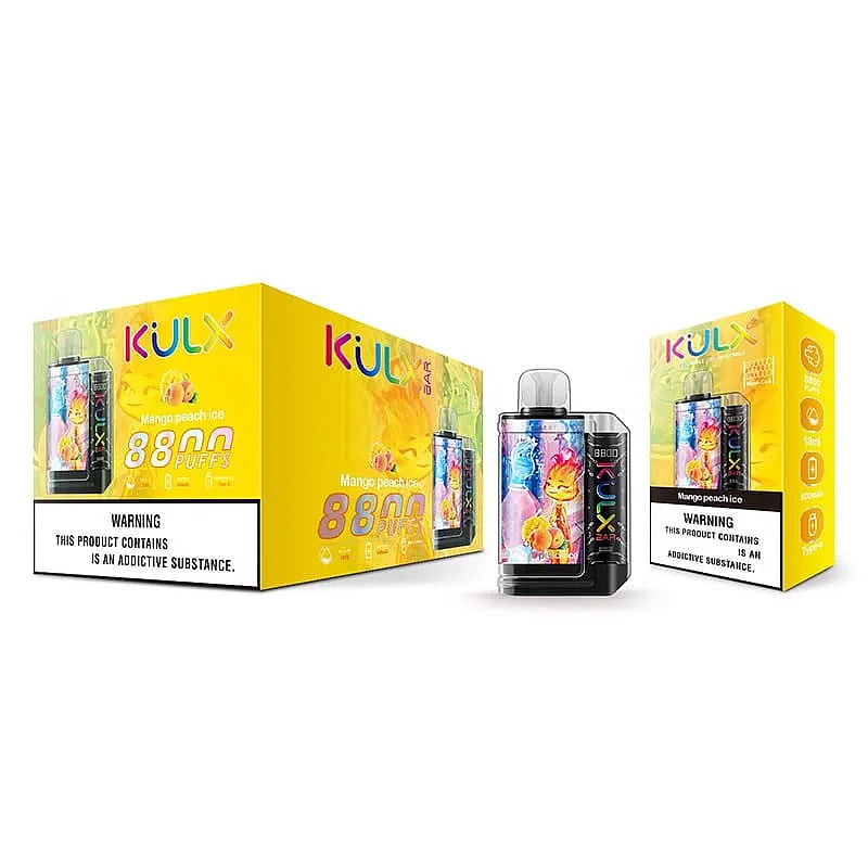 KULX Einweg-Verpackung mit der Geschmacksrichtung "Mango Peach Ice" mit 8800 Zügen.