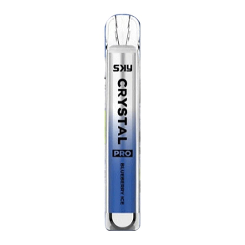 A disposable vape pen labeled "SKY Crystal Pro" with a blueberry ice flavor.