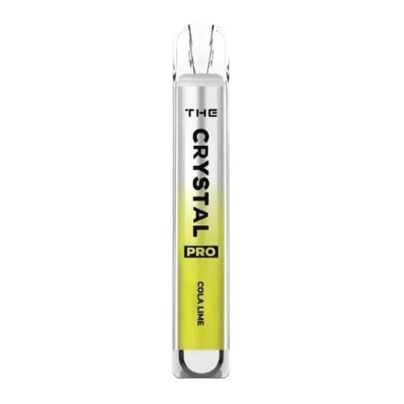 "The Crystal Pro disposable vape device with a cola lime flavor."