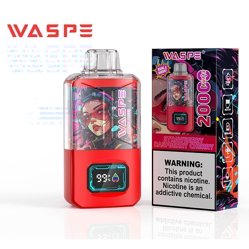 WASPE 20000 20K Puffs 0% 2% 3% 5% Nicotine LCD Display Rechargeable Disposable Vape