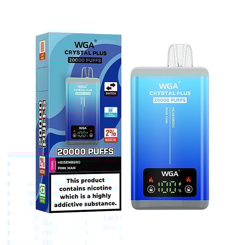 WGA Vape Crystal Pro Max 20000 with dual flavors switch, offering 20,000 puffs in a sleek, crystal design for a premium vaping experience.