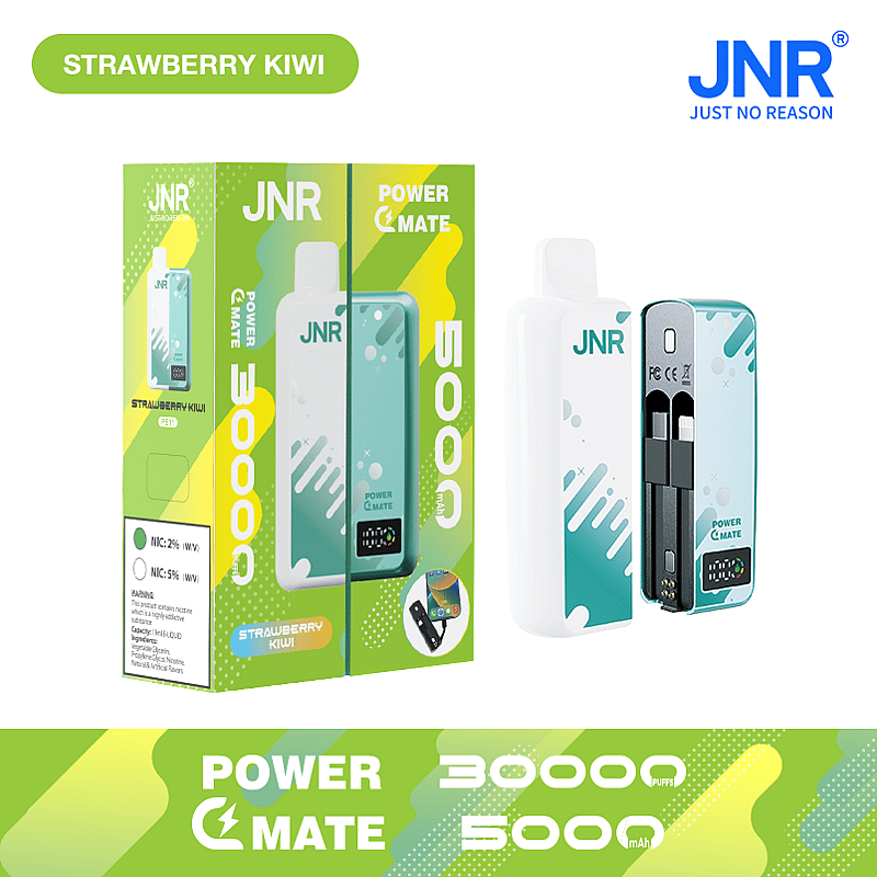 Packaging and device of JNR Power Mate Strawberry Kiwi with 5000mAh capacity.