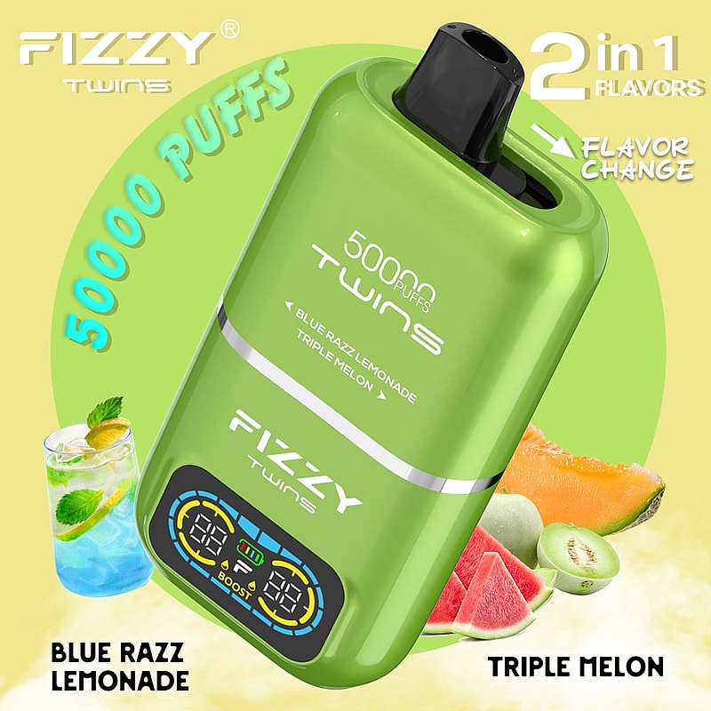 El vaporizador desechable Fizzy Twins 50000 Puffs presenta sabores duales, modos duales, un tanque de 50 ml y carga tipo C: sabroso y diseñado para una satisfacción duradera.