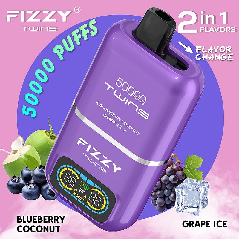 El vaporizador desechable Fizzy Twins 50000 Puffs presenta sabores duales, modos duales, un tanque de 50 ml y carga tipo C: sabroso y diseñado para una satisfacción duradera.