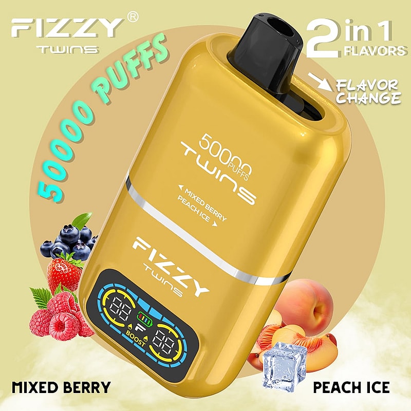 El vaporizador desechable Fizzy Twins 50000 Puffs presenta sabores duales, modos duales, un tanque de 50 ml y carga tipo C: sabroso y diseñado para una satisfacción duradera.