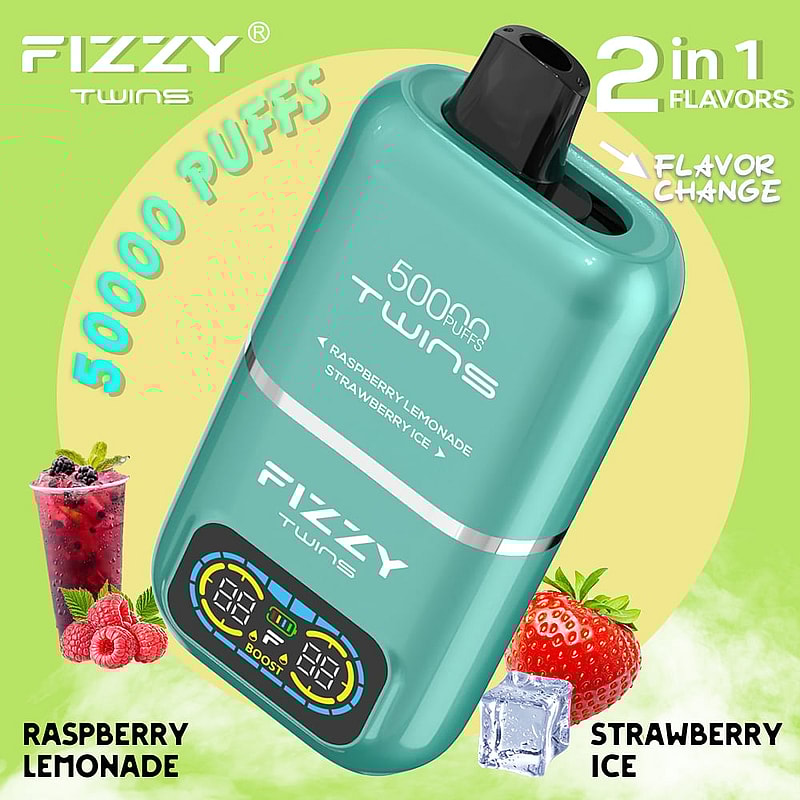 El vaporizador desechable Fizzy Twins 50000 Puffs presenta sabores duales, modos duales, un tanque de 50 ml y carga tipo C: sabroso y diseñado para una satisfacción duradera.