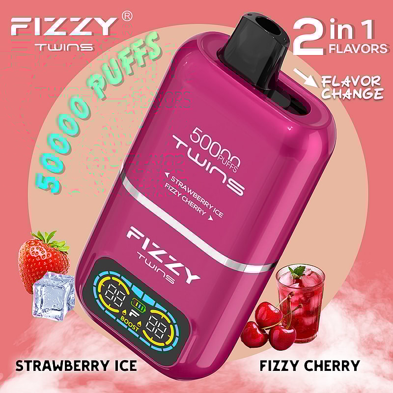El vaporizador desechable Fizzy Twins 50000 Puffs presenta sabores duales, modos duales, un tanque de 50 ml y carga tipo C: sabroso y diseñado para una satisfacción duradera.