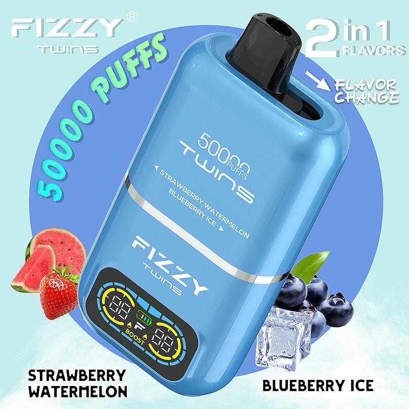 El vaporizador desechable Fizzy Twins 50000 Puffs presenta sabores duales, modos duales, un tanque de 50 ml y carga tipo C: sabroso y diseñado para una satisfacción duradera.
