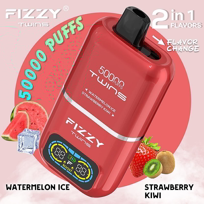 El vaporizador desechable Fizzy Twins 50000 Puffs presenta sabores duales, modos duales, un tanque de 50 ml y carga tipo C: sabroso y diseñado para una satisfacción duradera.