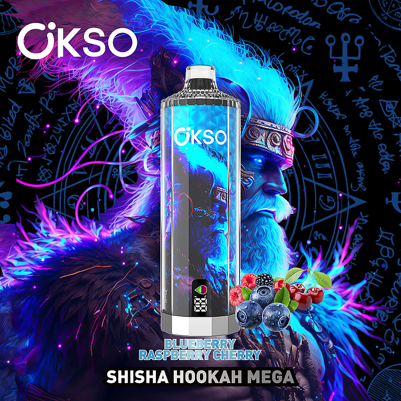 OKSO Shisha Hookah Mega 50K Puffs Vape offers triple mesh coil, adjustable airflow, LED display, and Type-C charging for a powerful and flavorful vape.
