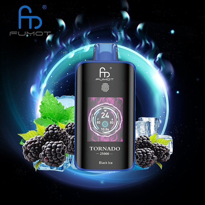 The RandM Fumot Tornado 25K Puffs Vape delivers 20 mL e‑liquid, 700 mAh battery, dual mesh coil,TFT display,touch‑switch power control and Type‑C charging with 2%,3%,5% nicotine