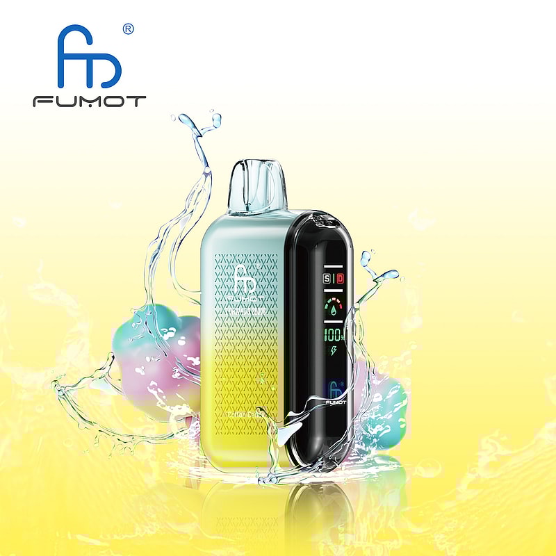 RandM Fumot Tornado 20K Puffs Vape offers dual mesh coil, smart screen, 850mAh battery, 20mL capacity, Type-C and 39 flavors for powerful vaping anytime.