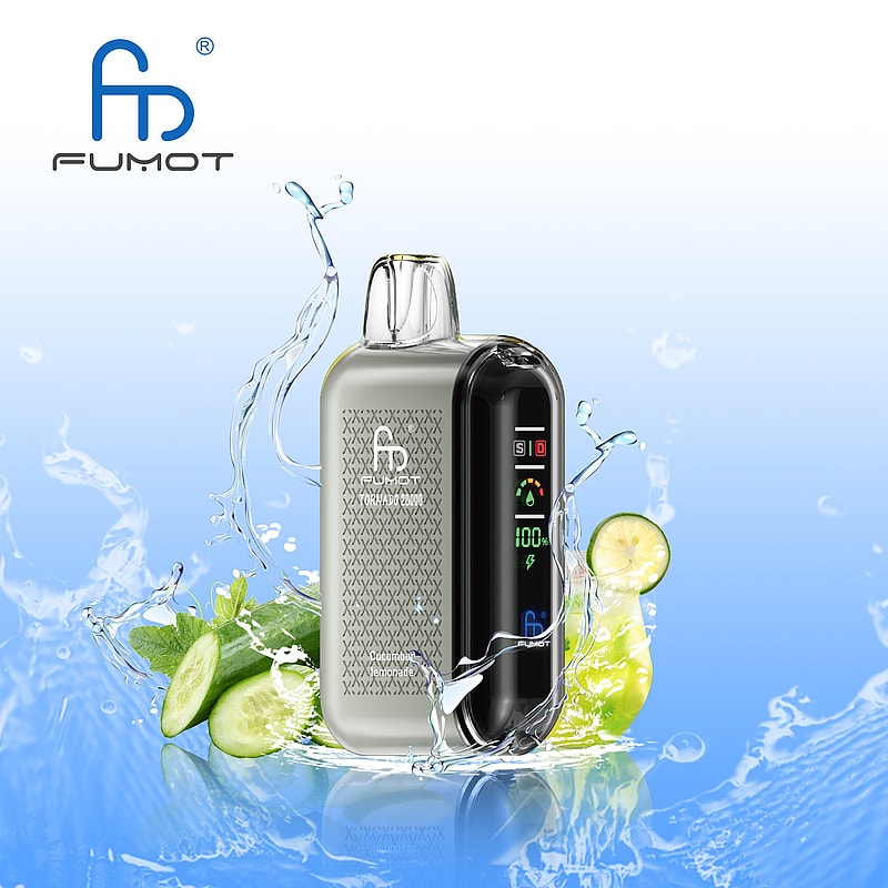 RandM Fumot Tornado 20K Puffs Vape offers dual mesh coil, smart screen, 850mAh battery, 20mL capacity, Type-C and 39 flavors for powerful vaping anytime.