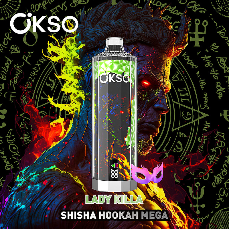 OKSO Shisha Hookah Mega 50K Puffs Vape offers triple mesh coil, adjustable airflow, LED display, and Type-C charging for a powerful and flavorful vape.