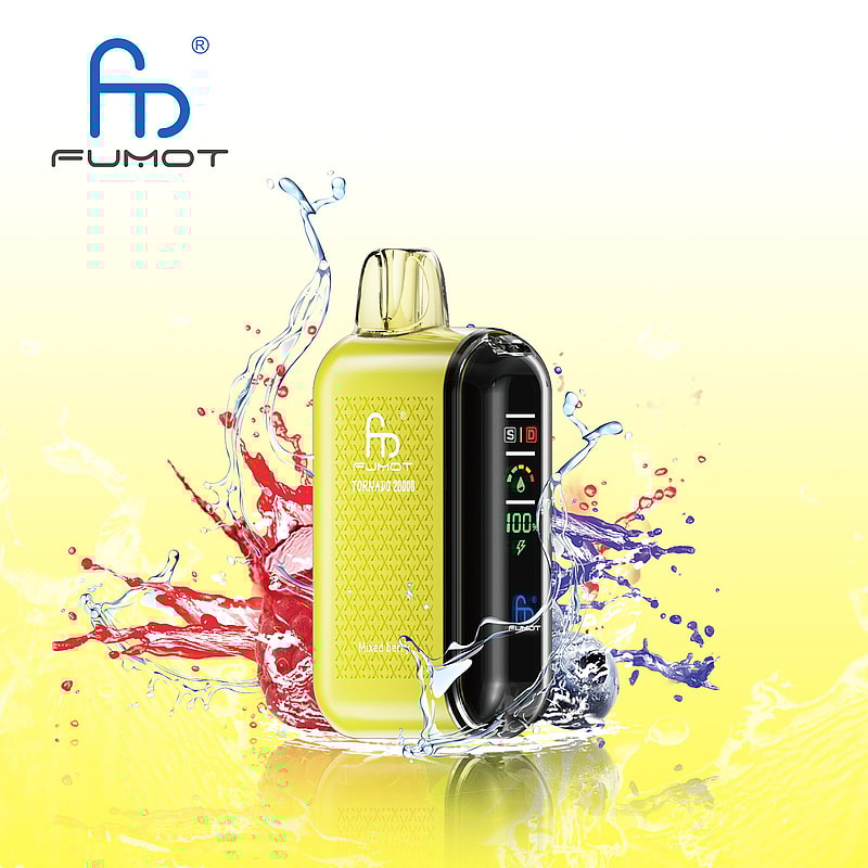RandM Fumot Tornado 20K Puffs Vape offers dual mesh coil, smart screen, 850mAh battery, 20mL capacity, Type-C and 39 flavors for powerful vaping anytime.