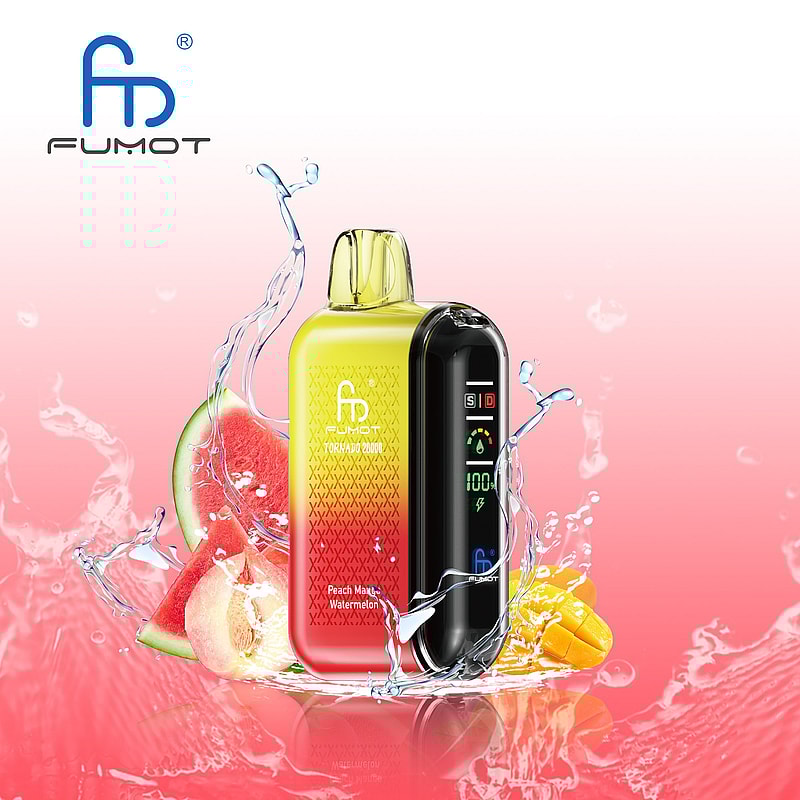 RandM Fumot Tornado 20K Puffs Vape offers dual mesh coil, smart screen, 850mAh battery, 20mL capacity, Type-C and 39 flavors for powerful vaping anytime.