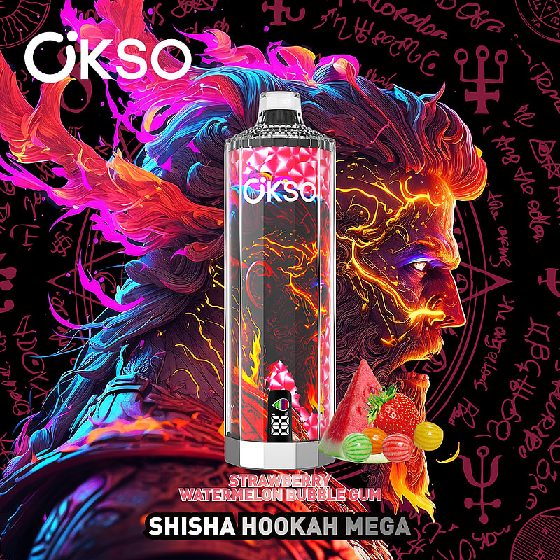 OKSO Shisha Hookah Mega 50K Puffs Vape offers triple mesh coil, adjustable airflow, LED display, and Type-C charging for a powerful and flavorful vape.