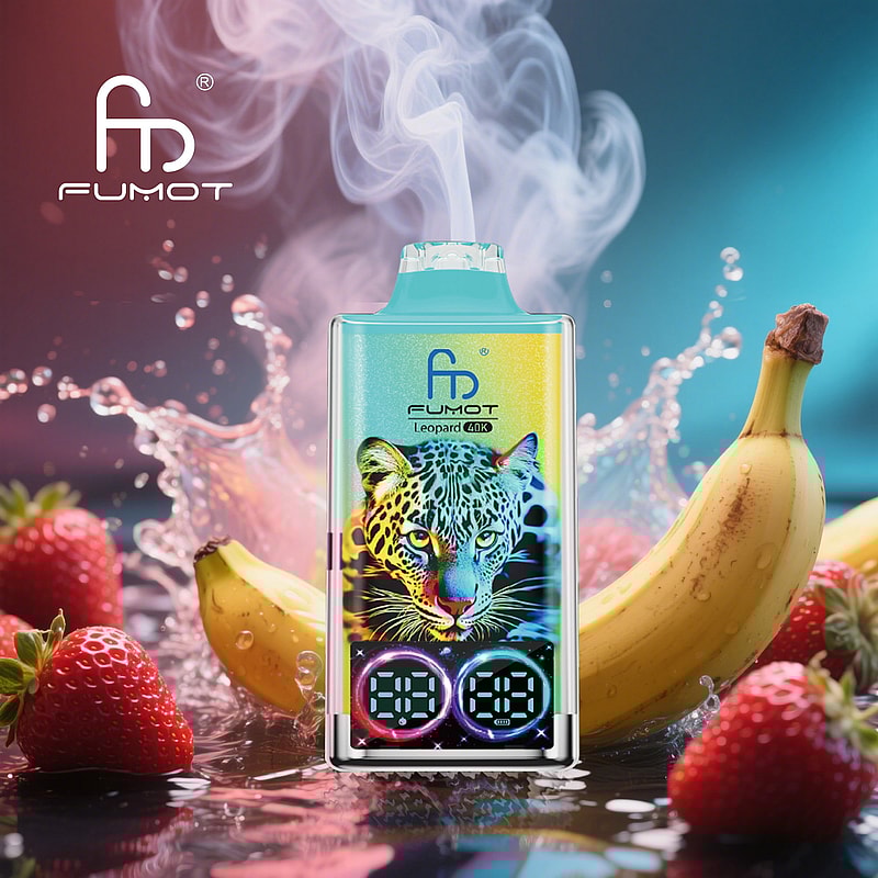 RandM Fumot Leopard 40K puffs vape delivers dual mesh coils, LED indicator, RGB lights, digital display, and 16 flavors with 2%, 3%, or 5% nicotine.