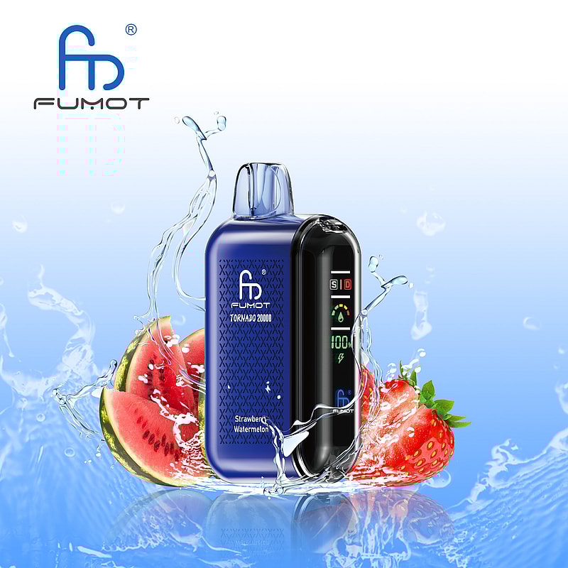 RandM Fumot Tornado 20K Puffs Vape offers dual mesh coil, smart screen, 850mAh battery, 20mL capacity, Type-C and 39 flavors for powerful vaping anytime.