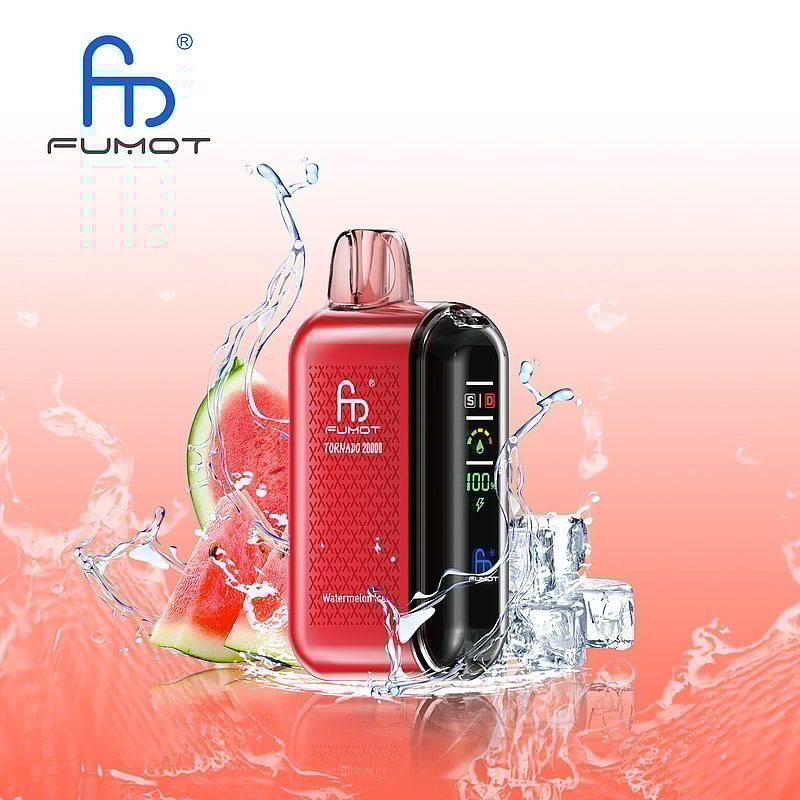 RandM Fumot Tornado 20K Puffs Vape offers dual mesh coil, smart screen, 850mAh battery, 20mL capacity, Type-C and 39 flavors for powerful vaping anytime.